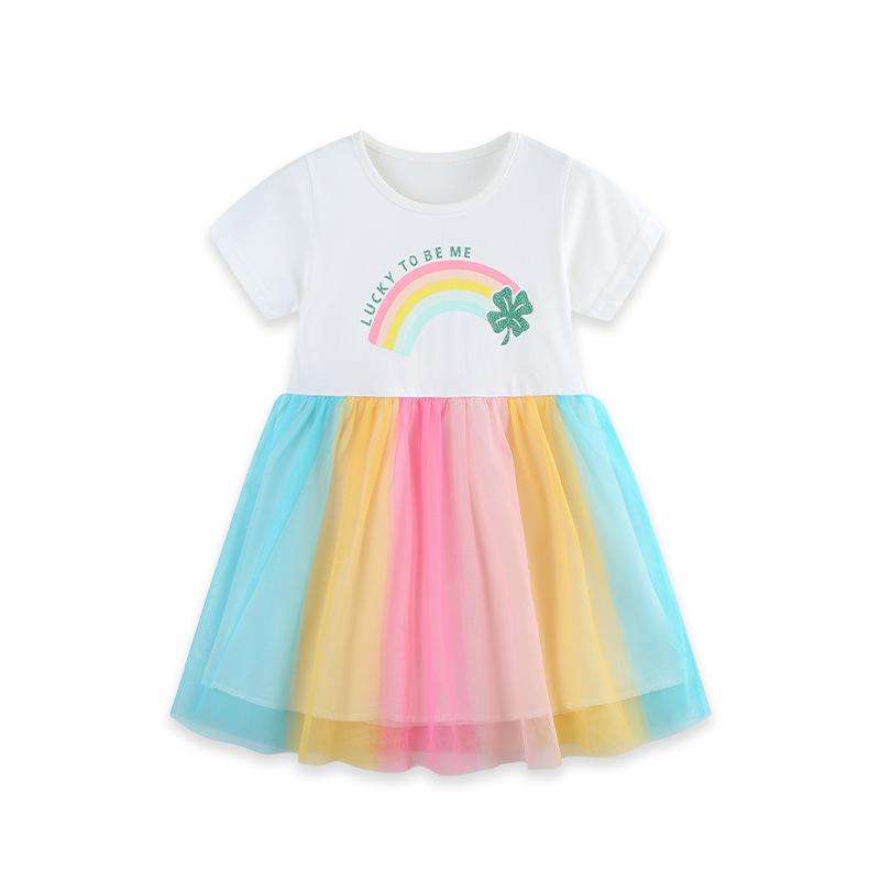 Rainbow Print Princess Dress for Toddlers: European & American Style, Round Neck, Mesh, Summer New Arrival 3 Years (100 cm)