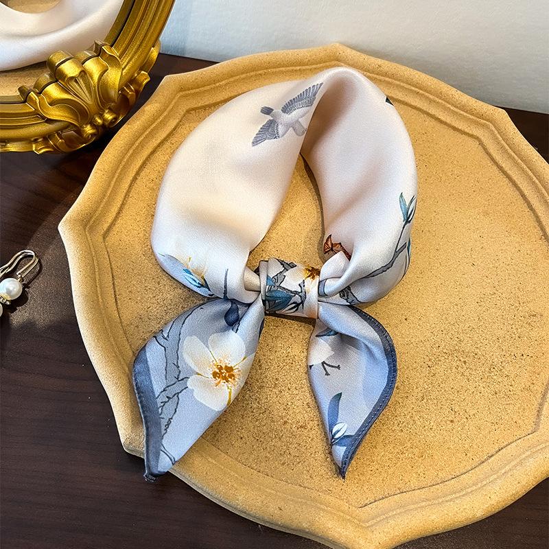 Spring Fashion Jasmine Silk Scarf Women's Versatile Elegant High-end Mulberry Silk Scarf 11 Plain Crepe Satin Small Square Scarf