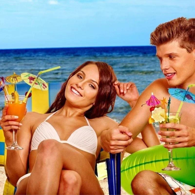 50 PCS Creative Cocktail Umbrella Shaped Straw Beach Party Beach BBQ Juice Straw Personalized Creative Theme Straw Wholesale