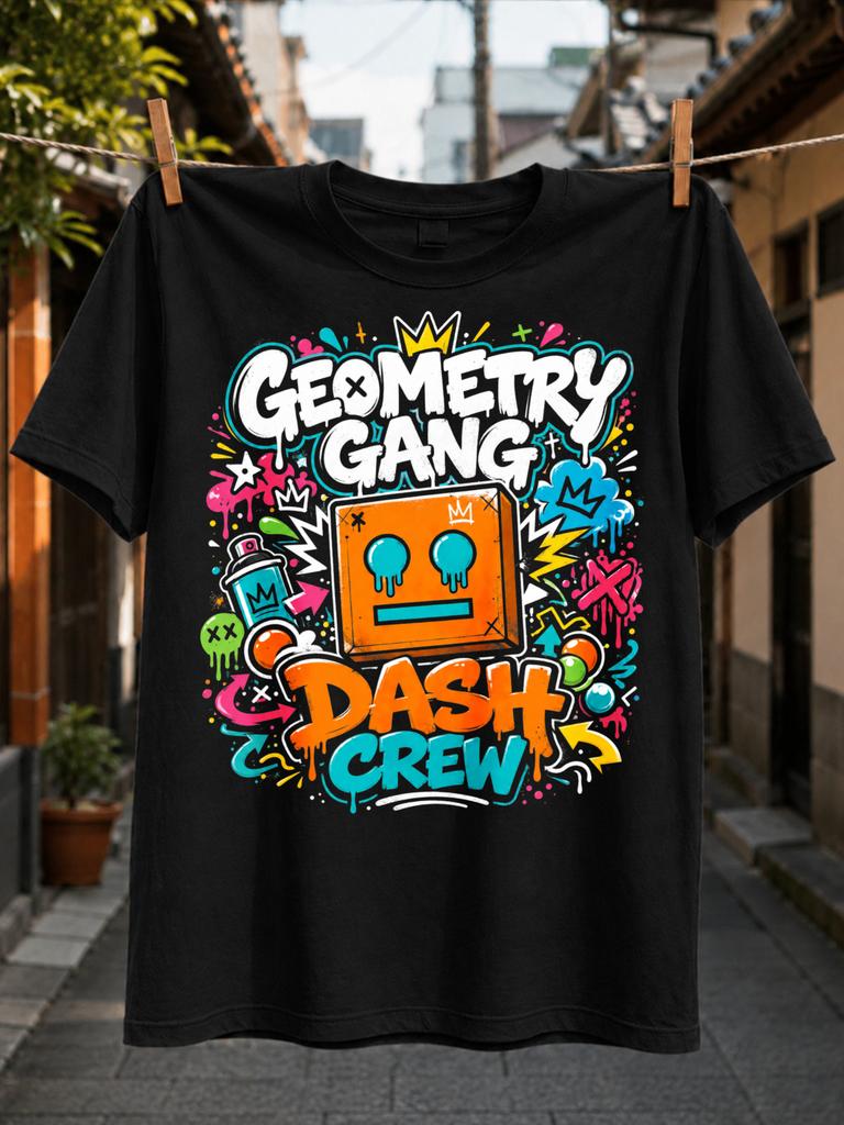 Geometry Gang Dash Crew Lettering With Graffiti Cube Character Spray Paint Crown And Colorful Urban Unisex All TShirt