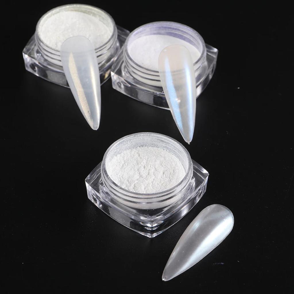 Pearl White Rubbing on Nail Art Glitter Dust Chrome Aurora Yellow Purple Manicure Decorations Mirror Mermaid Nail Powder Pigment