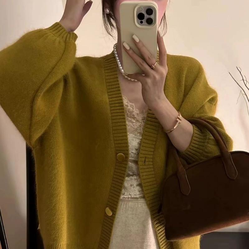 Cardigan tricoté haut de gamme pour femme, style rétro coréen, paresseux, ample, décontracté, polyvalent, veste pull, nouvelle collection printemps