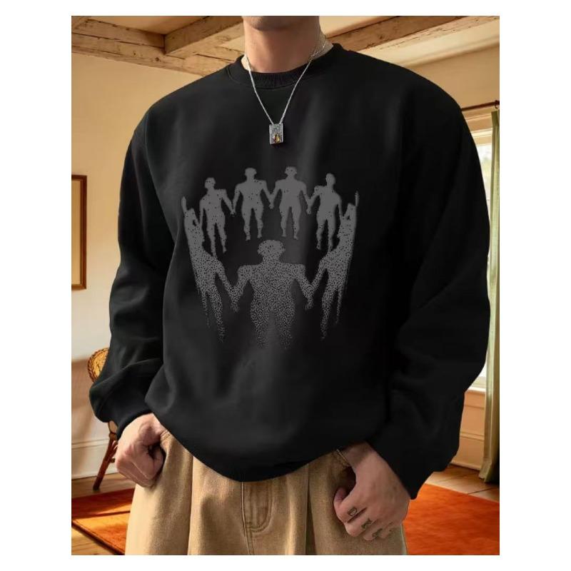 Men's Fashion Trend Regular Crew Neck Sweatshirt, Simple Casual Long Sleeve With Heat Transfer Print.