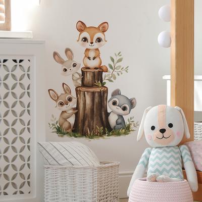 Cartoon Tree Stump Animal Combination Bedroom Living Room Entrance Hall Home Background Beautification Wall Stickers