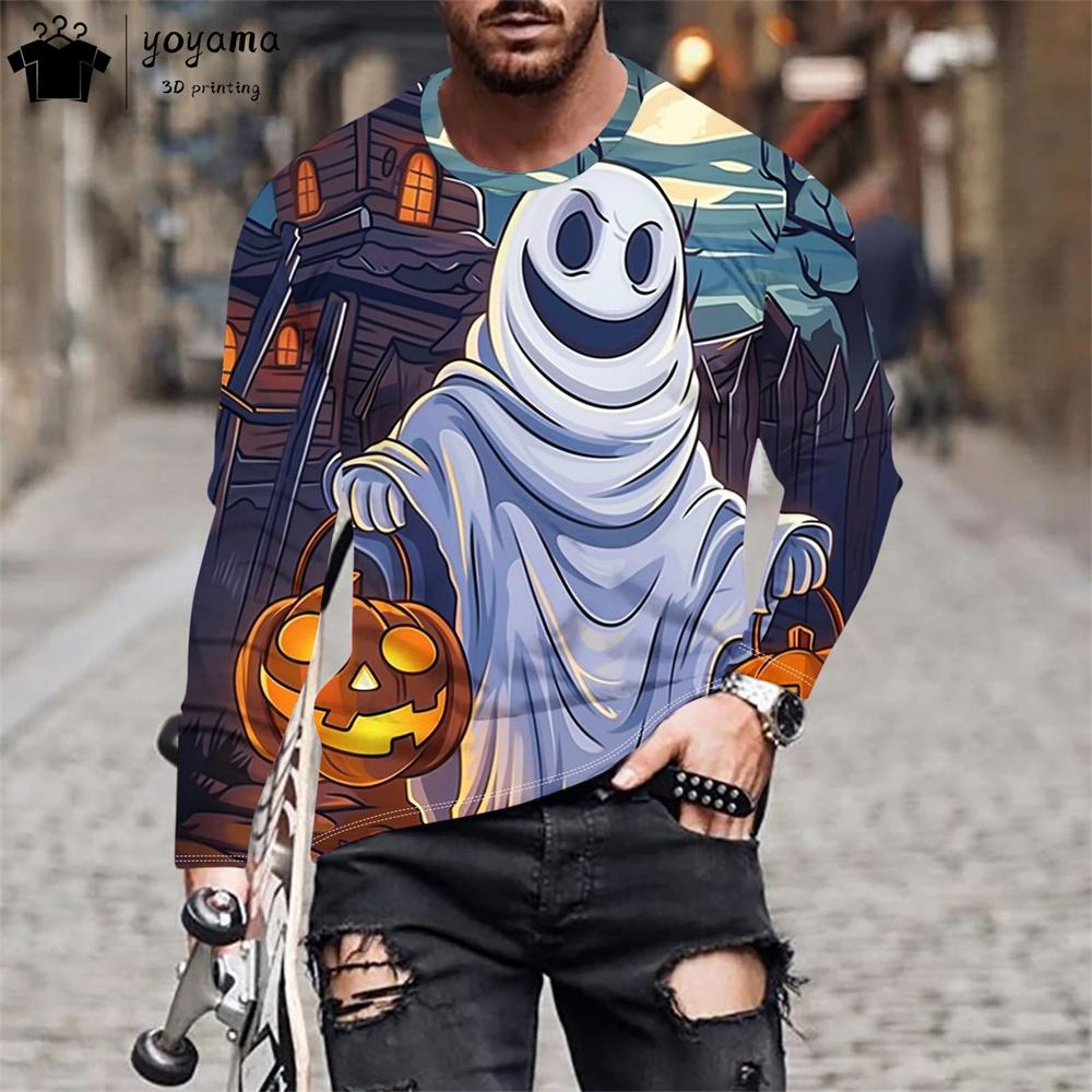 

Мужская одежда с принтом на Хэллоуин Мужская футболка с длинным рукавом Модная футболка Мужская Простые футболки для мужчин Графические футболки на Хэллоуин 6XL
