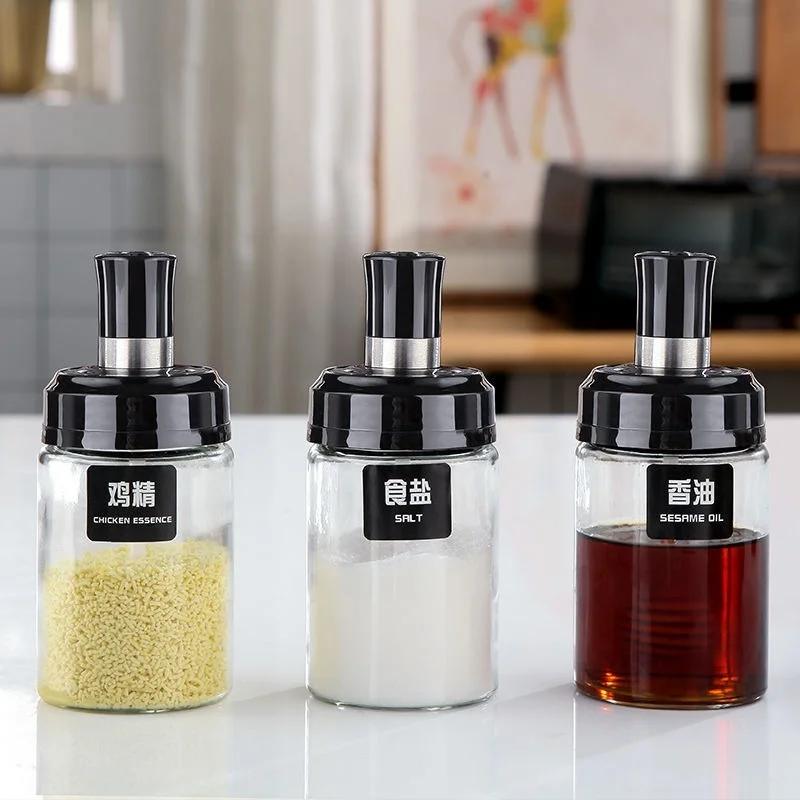 Kitchen Seasoning Jar Spoon Cover Integrated Glass Jars Household Oil Storage Pot Honey Bottle Brush Kitchen Bar Supplies