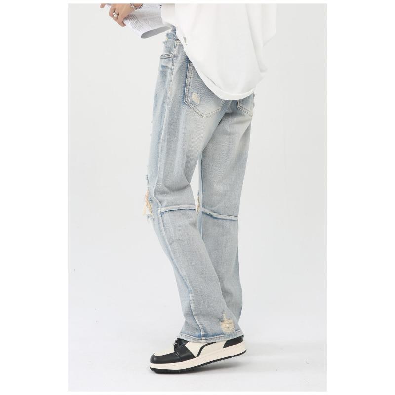 Long Trousers High Street Broken Hole Men and Women with The Same Hip-hop Retro Washed Zipper Scraped Beggar Pants Pants Versatile