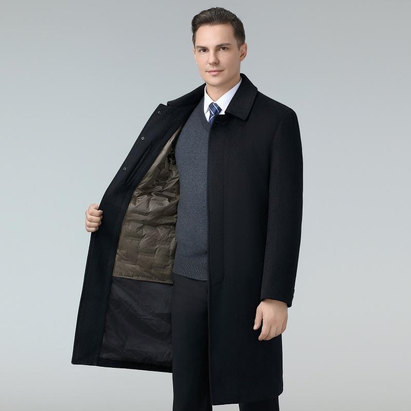 

Новое мужское шерстяное пальто для папы среднего возраста на осень и зиму со съемным пуховиком, длинная шерстяная ветровка 4XL