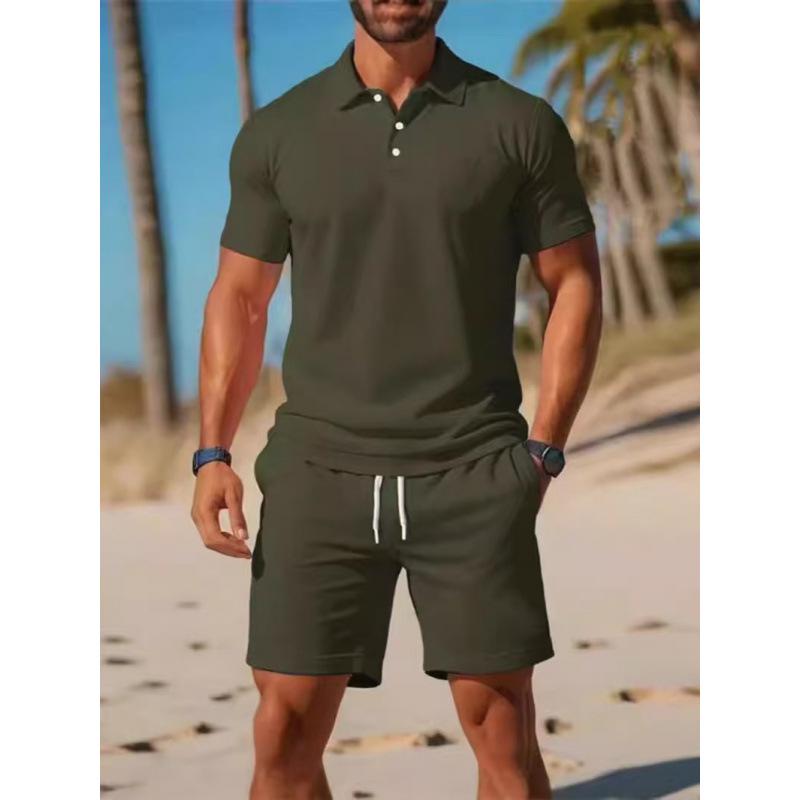 2025 Men's Slim Fit Summer Sports Short Sleeve Polo Shirt & Shorts Set