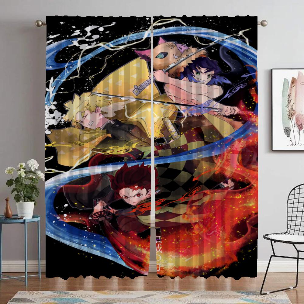 

Штори Вбивця Демонів Хелловін Декорація Штори для Спальні Штори Дитяча Кімната Світлонепроникна Штора Перегородка Вітальня Кухня Дім W50xH70cmx2pcs-CL