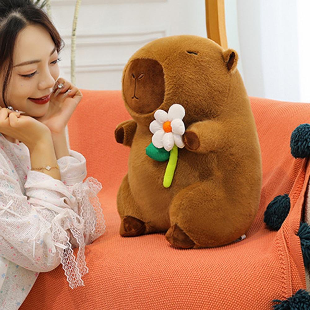 Soft Flower Capybara Plush Toy Fluffy Capybara Stuffed Doll Capybara Plush Doll  Christmas Gift