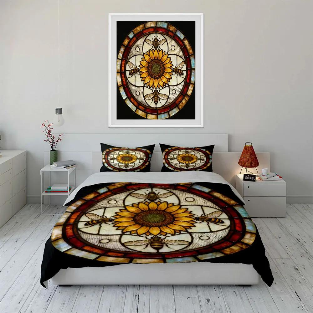 Sunflower Bee Design Decor Set Soft Comfortable Duvet Cover Bedding Set Included 1*Duvet Cover & 2*Pillowcases gift