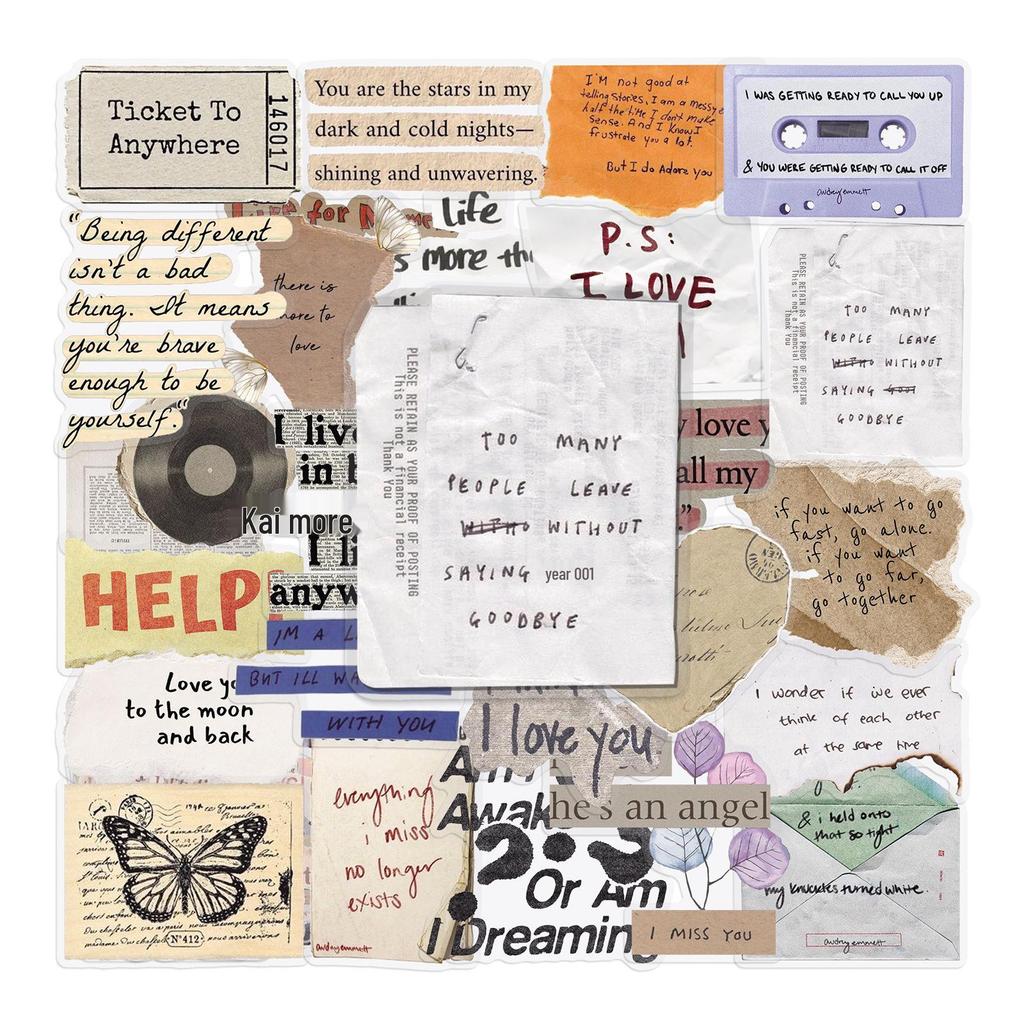 50 durchsichtige Retro-Sticker mit englischem Text - Wasserdichte DIY-Journal-Dekoration