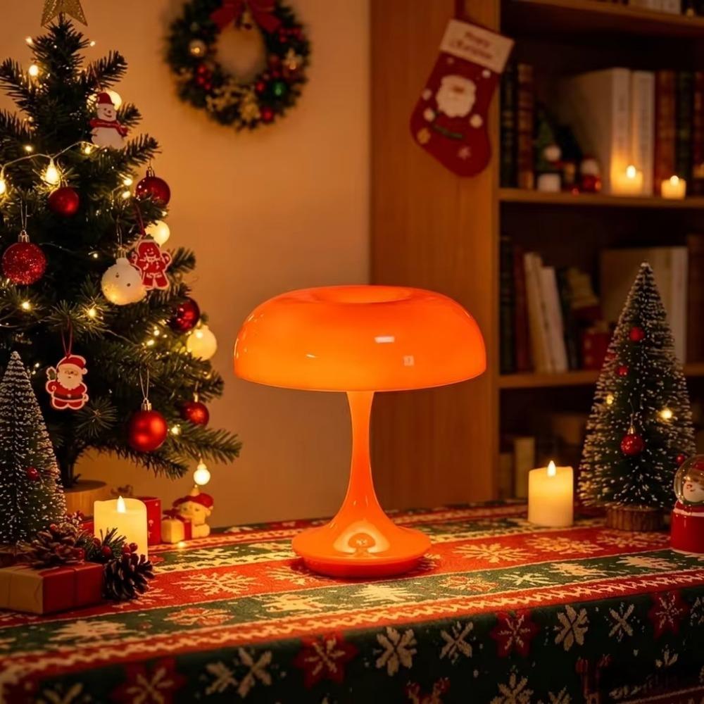 LED Night Light Mushroom Table Lamp,Touch Control 3 Color Dimmable,Modern Orange Bedside Lamp,for Bedroom Office Christmas Decor