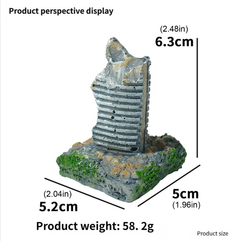Damaged Building Model Figure Aquarium Ornament Resin Decoration With Detailed Design For Unique FishTank Landscapes