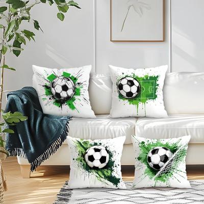 4 Stück Fußball Kissenbezüge Einseitig Bedruckt 45CM Dekokissenbezug Sofakissen Wohnzimmer Dekoration