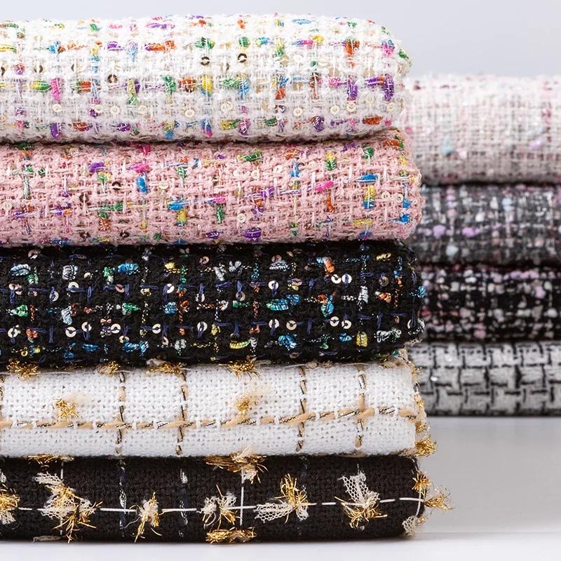 Thicken Tweed Fabric  for Vest Coat  Dress Clothing DIY Sewing Sequins Woolen Cloth Black White Red Blue By Half A Meter Winter