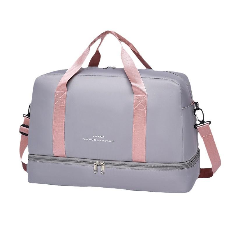 Resväska med hög kapacitet för gränsöverskridande resor med skofack, resväskefäste, hand- och crossbody-bärningsalternativ