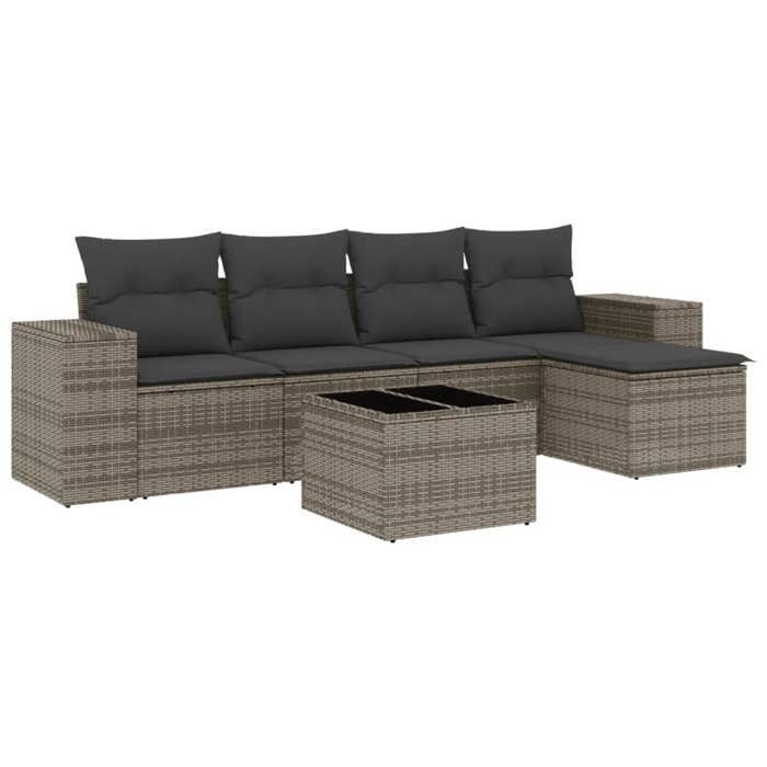 VidaXL Salon de Jardin avec Coussins 6 pcs, Canapés de Terrasse, Ensemble de Meubles de Patio, Mobilier d'Extérieur, Gris 3222499
