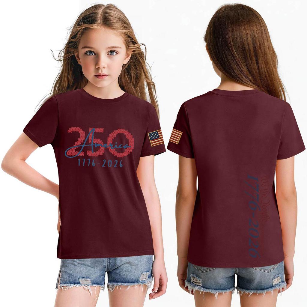 Fashionable Round Neck Short Sleeve Work Clothes Printed Tops For KID Summer Tops