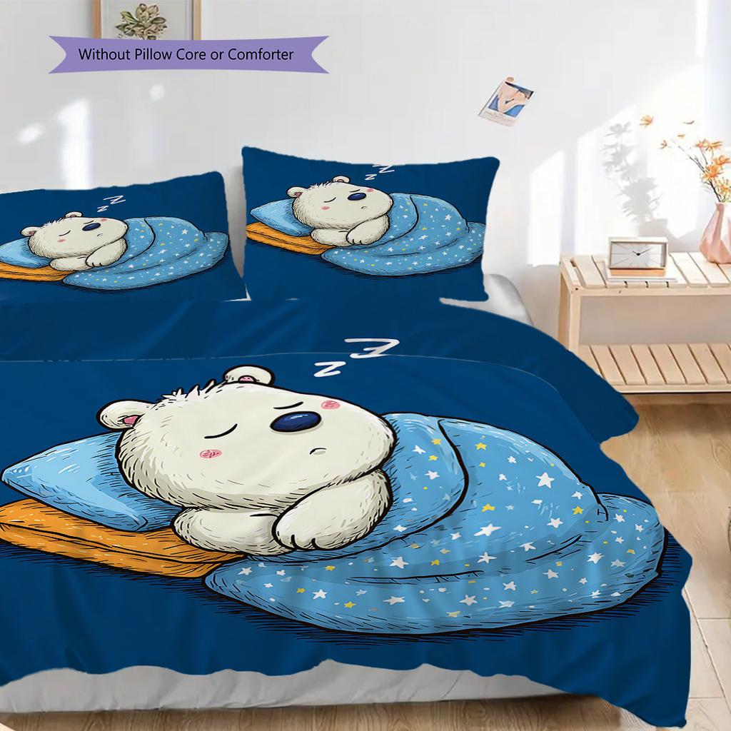Polar Bear Pattern Bedding Quilt Set Quilt Cover Pillowcase Home Decoration Birthday Gift (1 * duvet cover + 2 * pillowcase, without core)