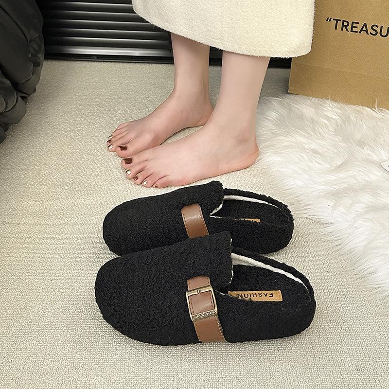 One pedal fluffy shoes women wear 2025 new Korean version gentle fairy wind Doudou shoes women winter velvet cotton drag