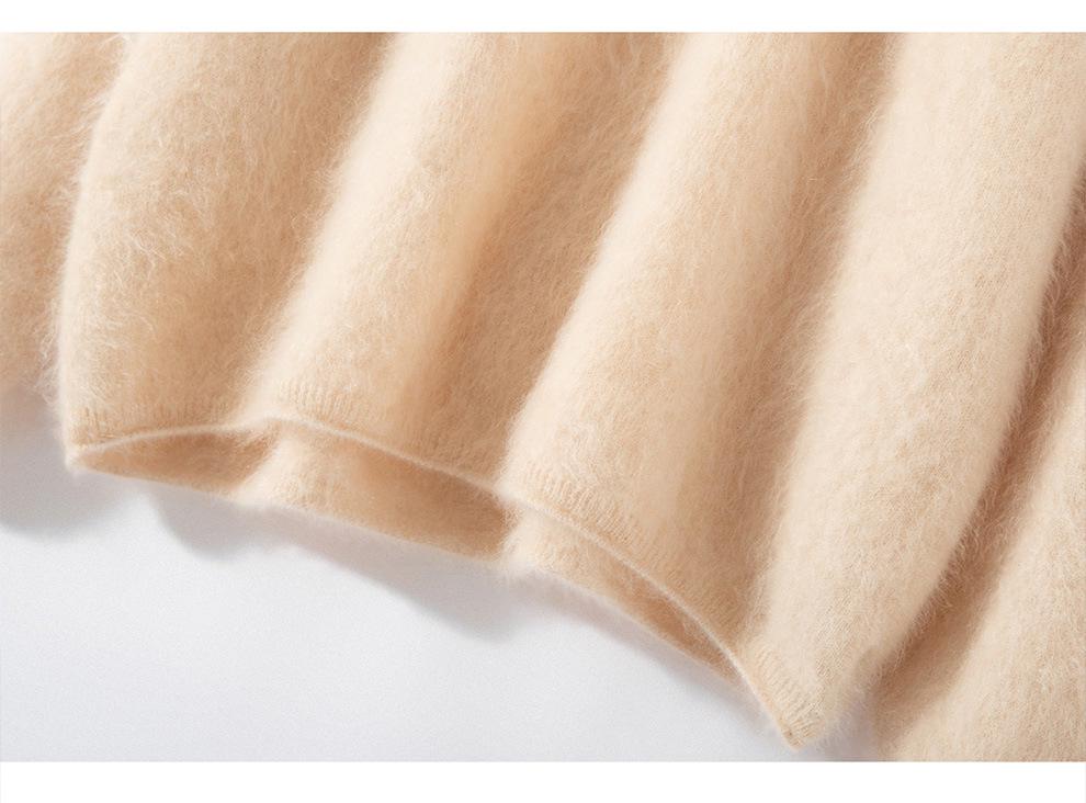 Women's Soft V-Neck Cashmere Pullover - 100% Pure, Fluffy, Seamless, Long Sleeve, Loose Fit, Ideal for Autumn and Winter