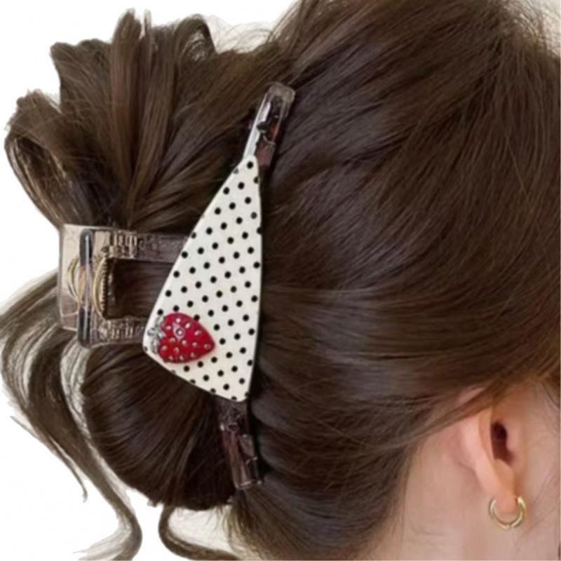 Strawberry Polka Dot High-End Claw Clip: Stylish Ponytail & Half-Up Hair Accessory for Women
