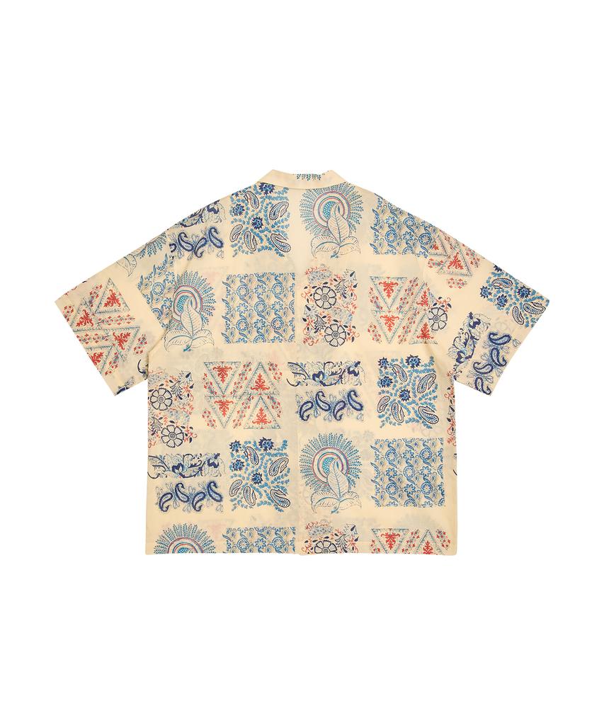 Goteu 80S Cotton Pattern Hawaiian Shirt - Ivory Blue