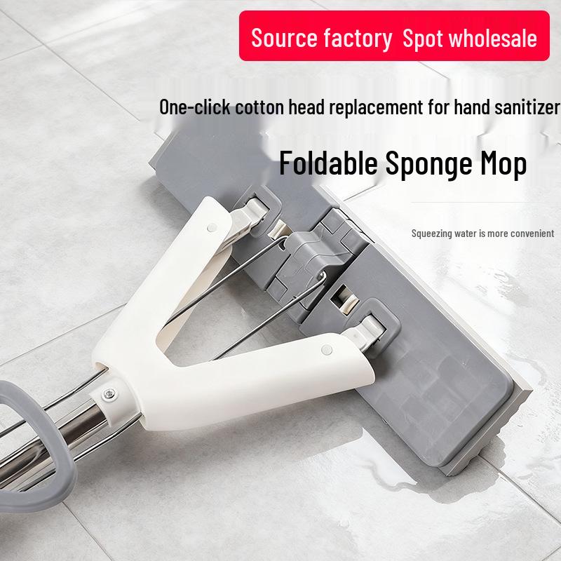 Deluxe Foldable Sponge Mop with Detachable Head - Hands-Free Flat Mop for Easy Floor Cleaning