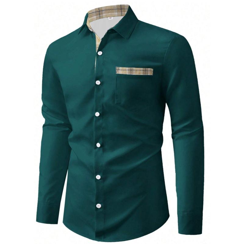 Jaro Podzim Pánská Košile s Dlouhým Rukávem a Klopou Kostkovaná Prošívaná Kardigan Košile Topy Pánská Business Casual Košile