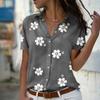 YYFS Women's Fashion Casual Summer Spring Flower Pattern Print Short Sleeve POLO Neck Blouses & Shirts