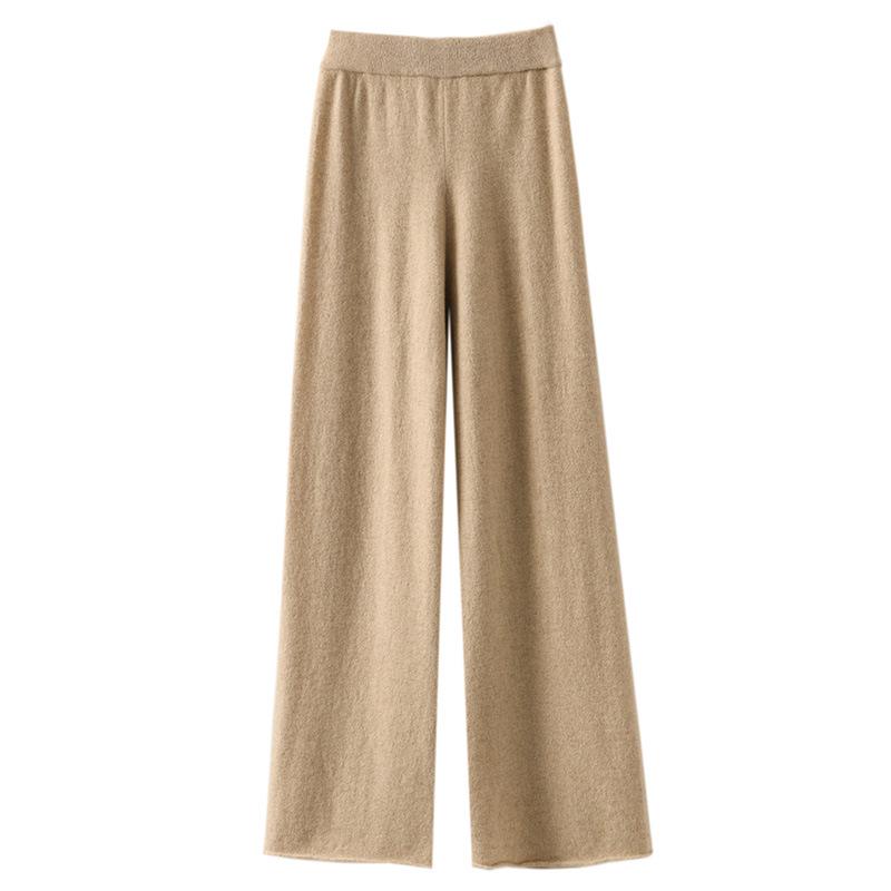 Women's High Waist Wool Knitted Wide-Leg Pants - Autumn/Winter Floor-Length