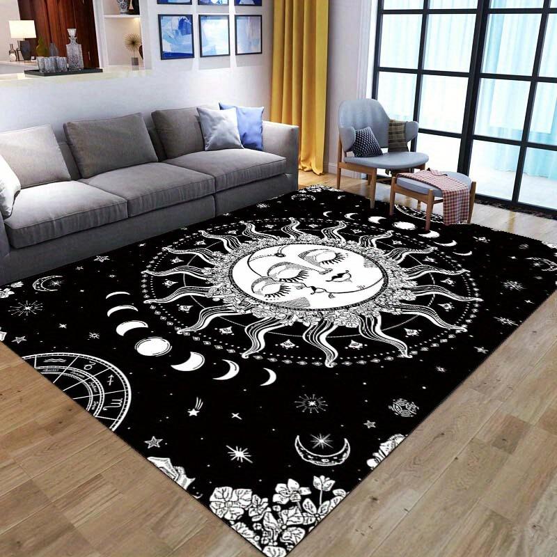 Sun and Moon Mandala Rug for Living Room Decor Boho Chic Area Rugs Home Decor Anti Slip Carpet Can Be Machine Washed