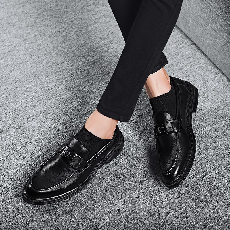 Leather shoes Men's leather soft leather cover foot slip-on loafers autumn breathable soft soled formal business casual shoes