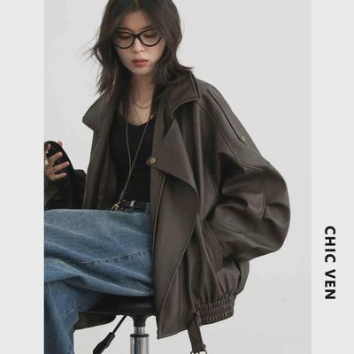 CHICVEN "Herbstliche Streifzüge" Retro Stehkragen PU Leder Motorradjacke