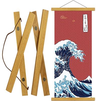WHECHE Magnetic Tapestry Natural A3 Poster 21cm for Tenugui Hand Poster Wall Interior Japanese Frame for Prints and with Teak Rod, Wood, Frame, Wide,