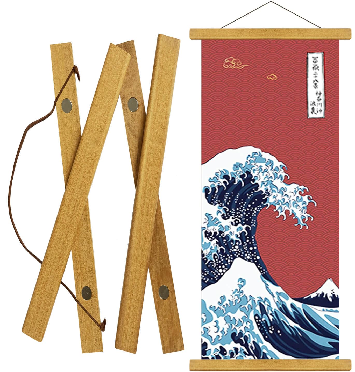 

WHECHE Магнитный Гобелен Натуральный Постер A3 21 см для Тэнугуи Ручной Постер Настенный Интерьер Японская Рамка для Печатных Изданий и с Тиковым Штырем, Дерево, Рамка, Широкая,