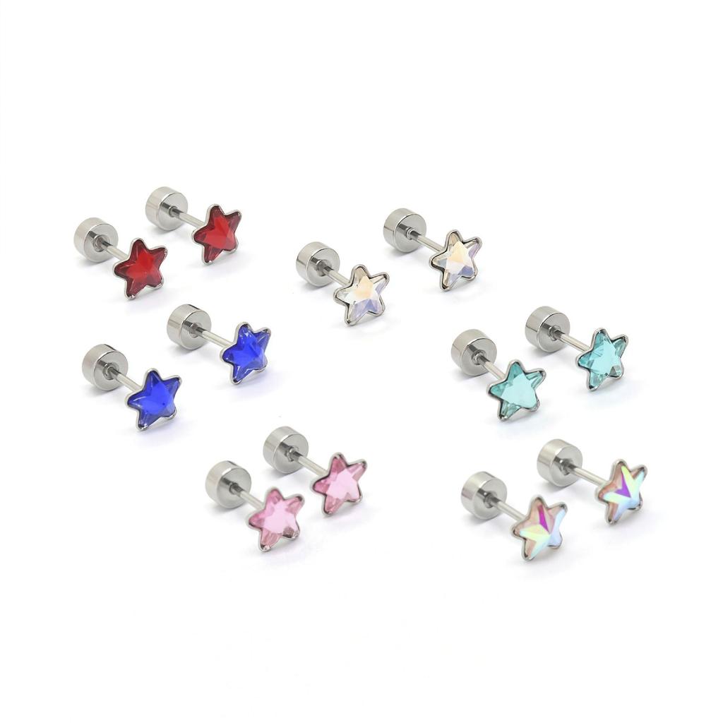 Versatile Stainless Steel Star Rhinestone Stud Earrings - Unisex Simple Style