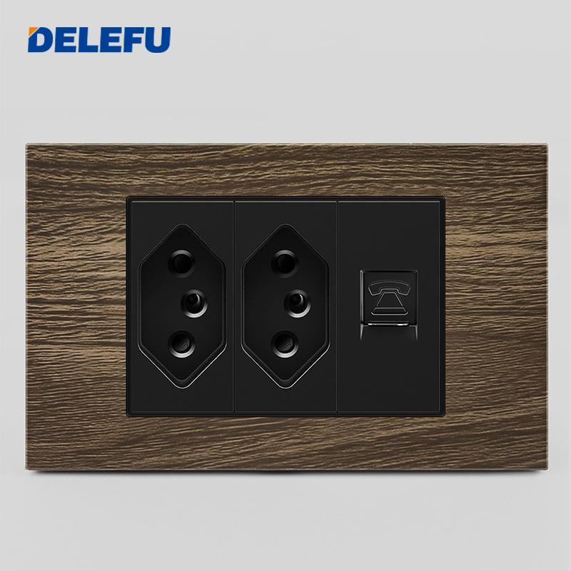 DELEFU Brasilianischer 118er Vintage Aluminium-Holzmaserung Schaltersteckdose mit USB Typ-C Anschluss Netzstecker ist Langlebig.