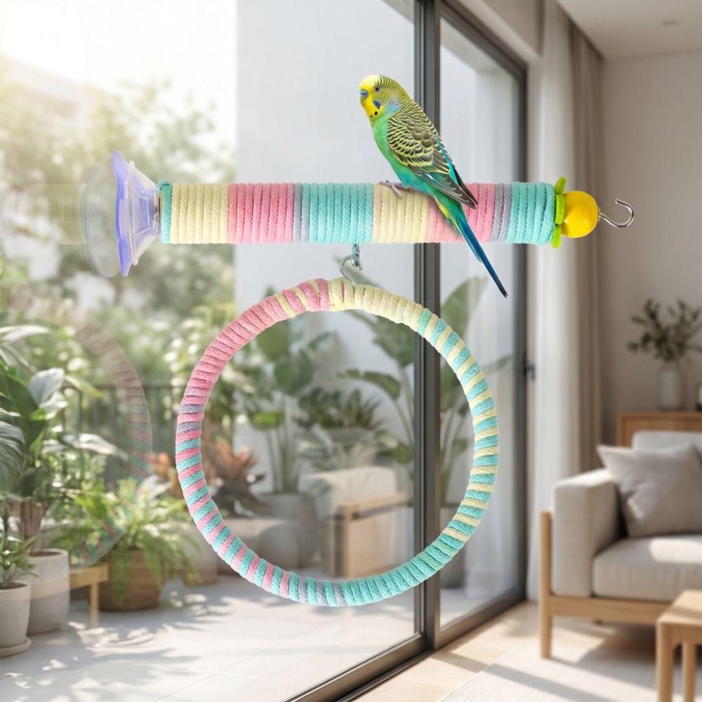 Comfortable Grip Suction Cup Swing Set Linen Rope Hanging Bird Standing Perch Parrot Toy