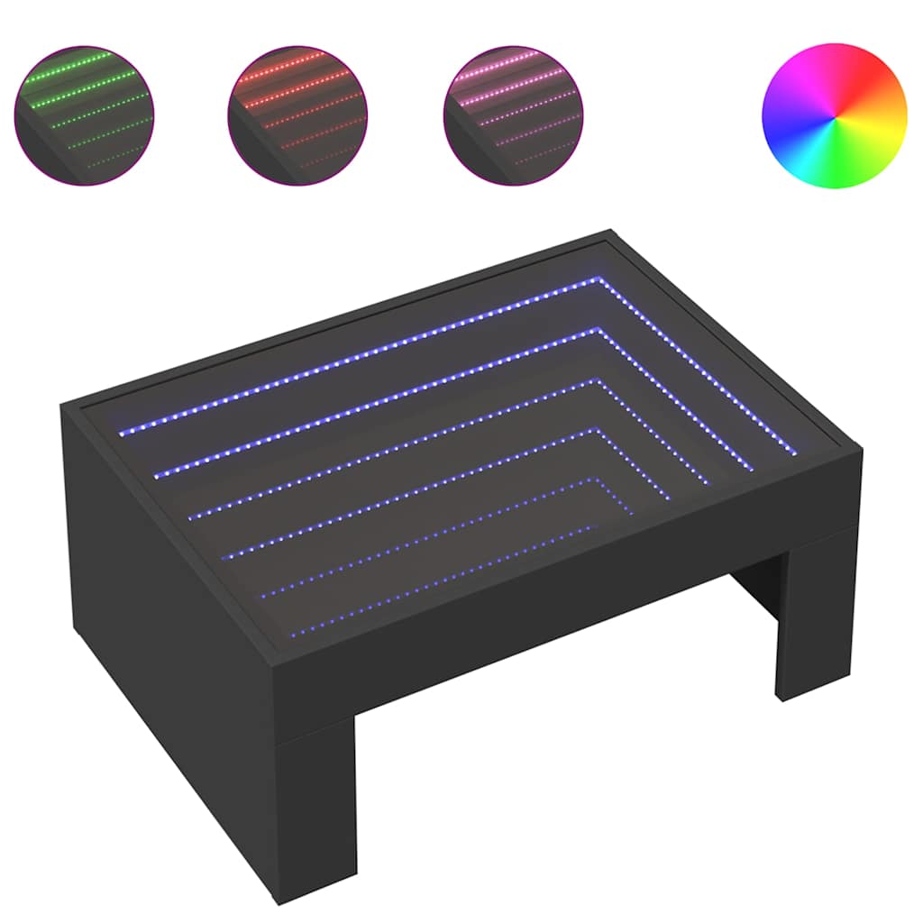 Infinity LED Coffee Table in Black 70 x 50 x 30 cm