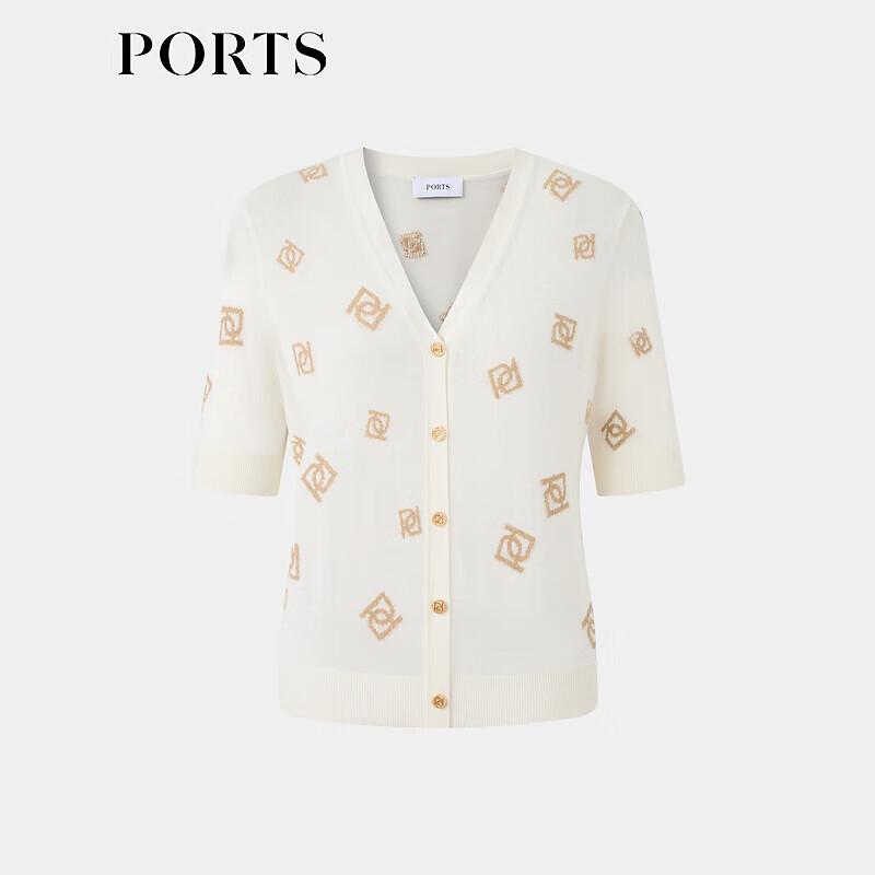 Ports Women's Jacquard Logo Short-Sleeve Knit Cardigan