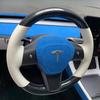 For Tesla Model 3 Model Y 2018- Hand Stitched Non-slip  Leather Car Steering Wheel Cover