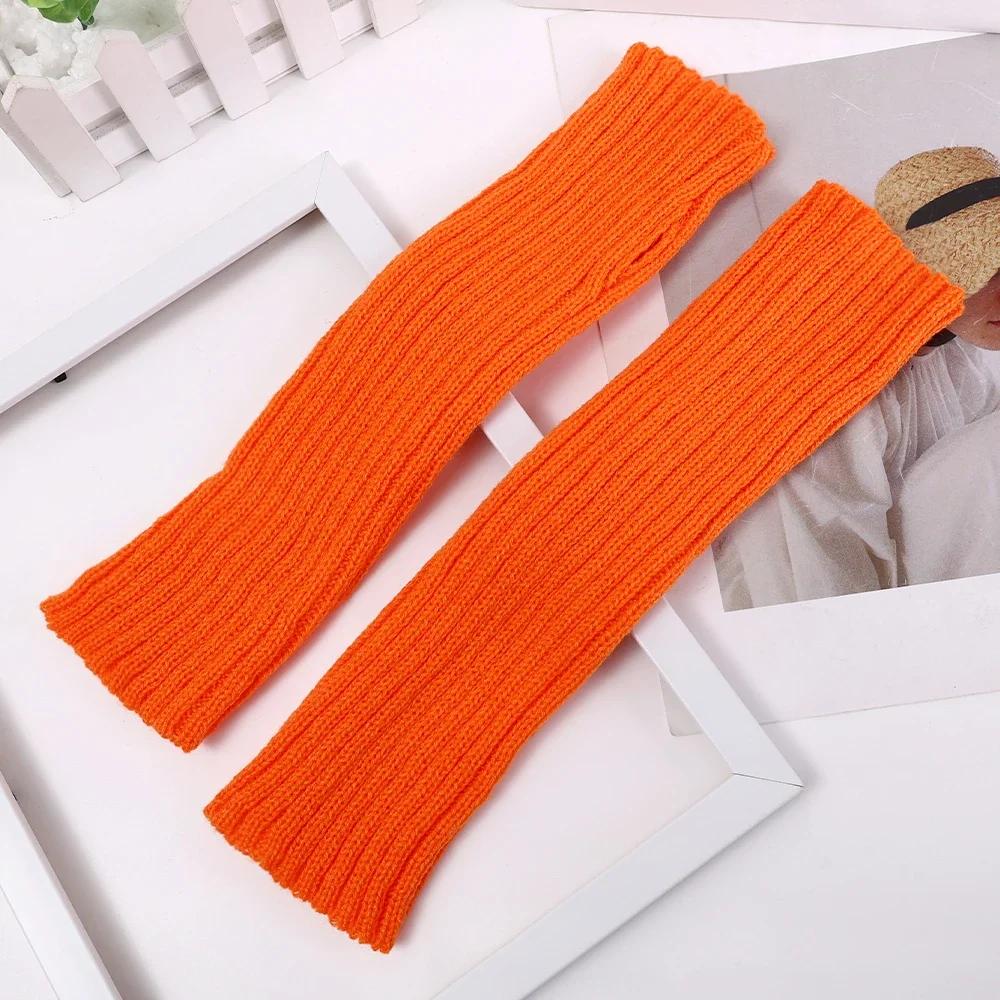 Lolita Fingerless Gloves Arm Warmers Women Autumn and Winter Knitted Kawaii White Black Gloves Anime Cosplay Ankle Wrist Sleeves