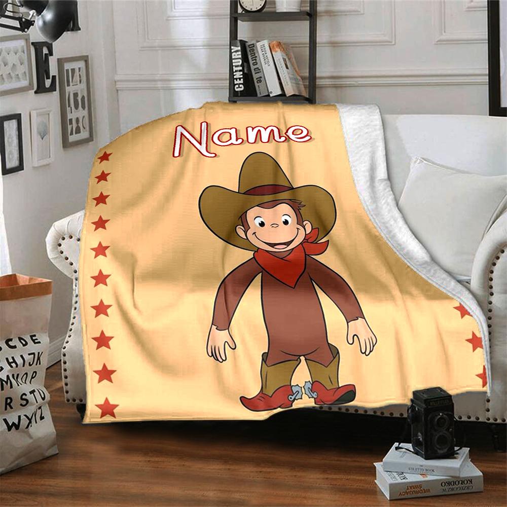 Custom Name Curious George Adventure Party Blanket For Couch Bed Plush Cozy Fuzzy Blanket Super Soft Warm Blankets For Fall And Winter 0916214