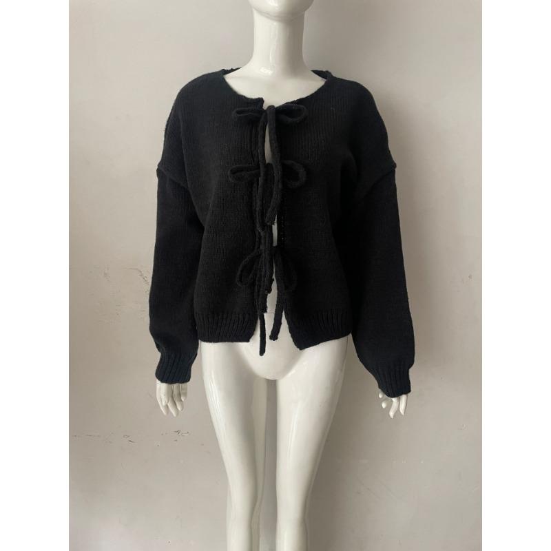 Autumn and winter women's new sweater loose lace-up cardigan knitted bow top coat