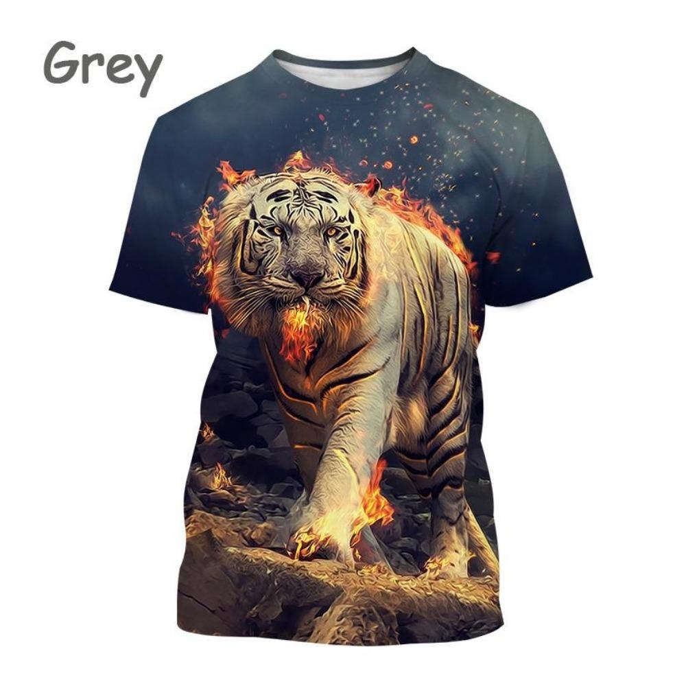 Hot-selling personalized fierce tiger 3D printed T-shirt, summer men's fashion, funny, cool, hip-hop animal short-sleeve top