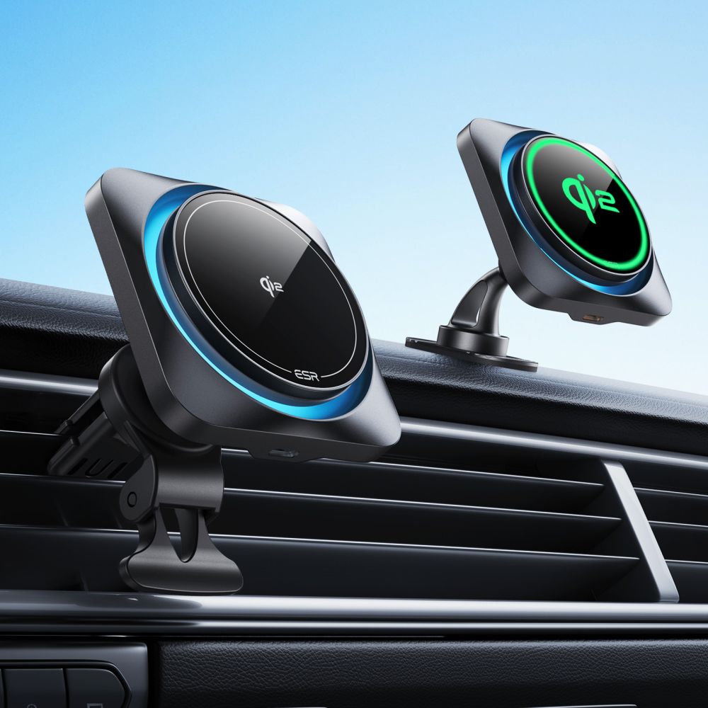 Esr Halolock Cryoboost Magnetic Magsafe Dashboard & Vent Car Mount Wireless Charger Qi2 15W Frosted Onyx