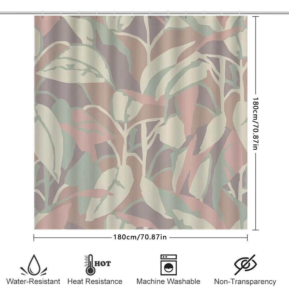 Bathroom Decor Shower Curtain With Leaves Design Elegant Print For Bathroom Decoration Soft Fabric Water-Resistant Bath Mat